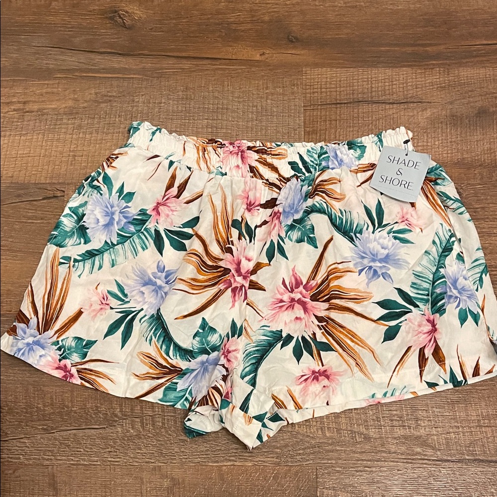Shade & Shore High Waist Floral Shorts - Cream, Green, Pink, Orange, Blue